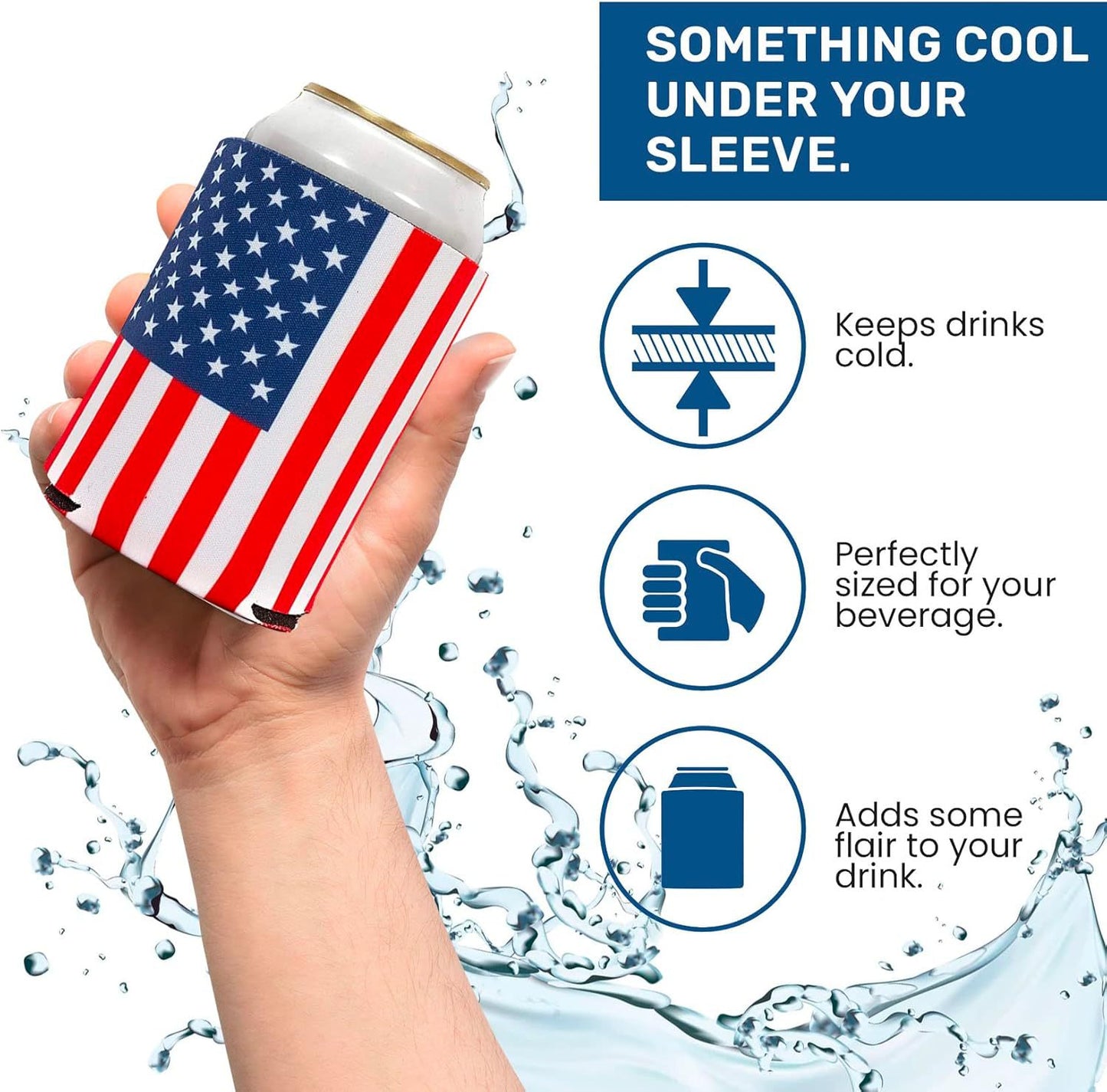 6 Pack Old Glory American Flag Beer Can Sleeves - Insulated Neoprene Covers for Cans & Bottles