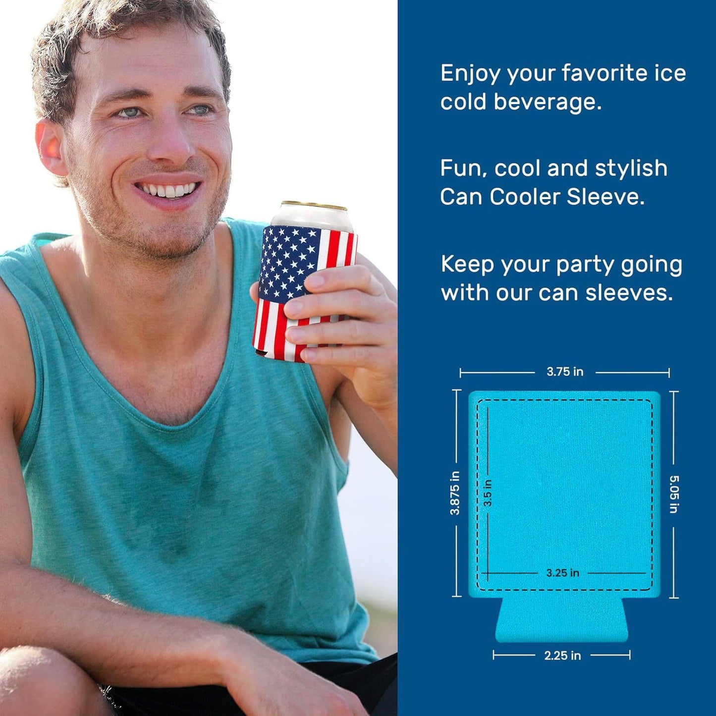 6 Pack Old Glory American Flag Beer Can Sleeves - Insulated Neoprene Covers for Cans & Bottles