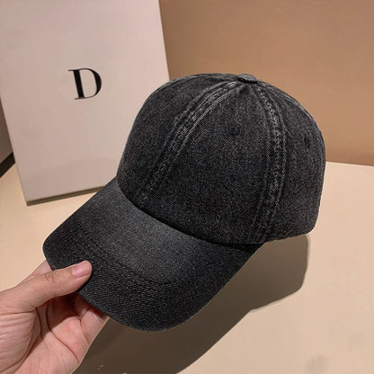 Retro Solid Color Denim Baseball Cap, Versatile Washed Minimalist Style, A Must-Have for Tough Guys