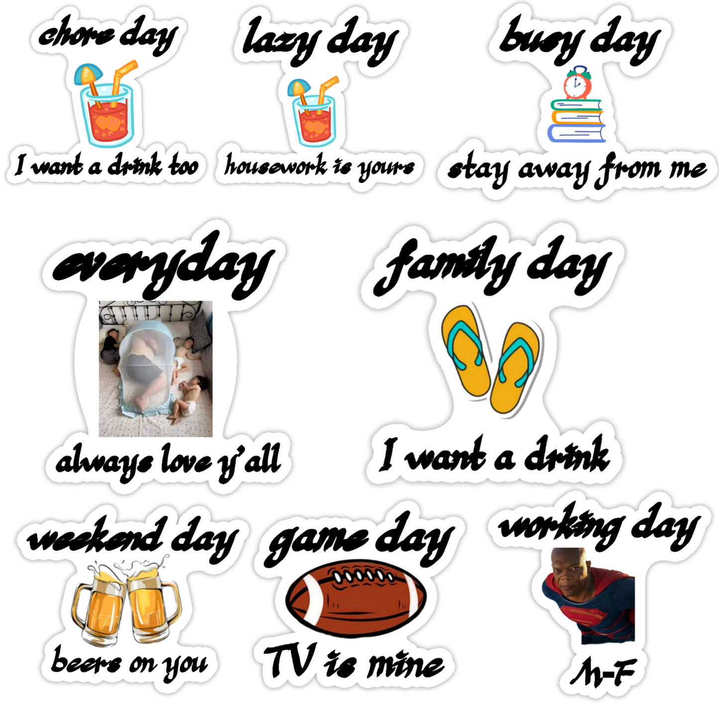66 Pcs Daddy's Funny Jokes Stickers, 8 × 8 Set Vinyl Waterproof Stickers for Game Day, Family Day, Lazy Day, Busy Day, Working Day, Weekend Day, Chore Day and Everyday