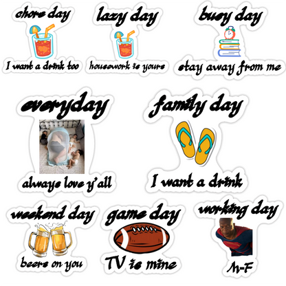 66 Pcs Daddy's Funny Jokes Stickers, 8 × 8 Set Vinyl Waterproof Stickers for Game Day, Family Day, Lazy Day, Busy Day, Working Day, Weekend Day, Chore Day and Everyday